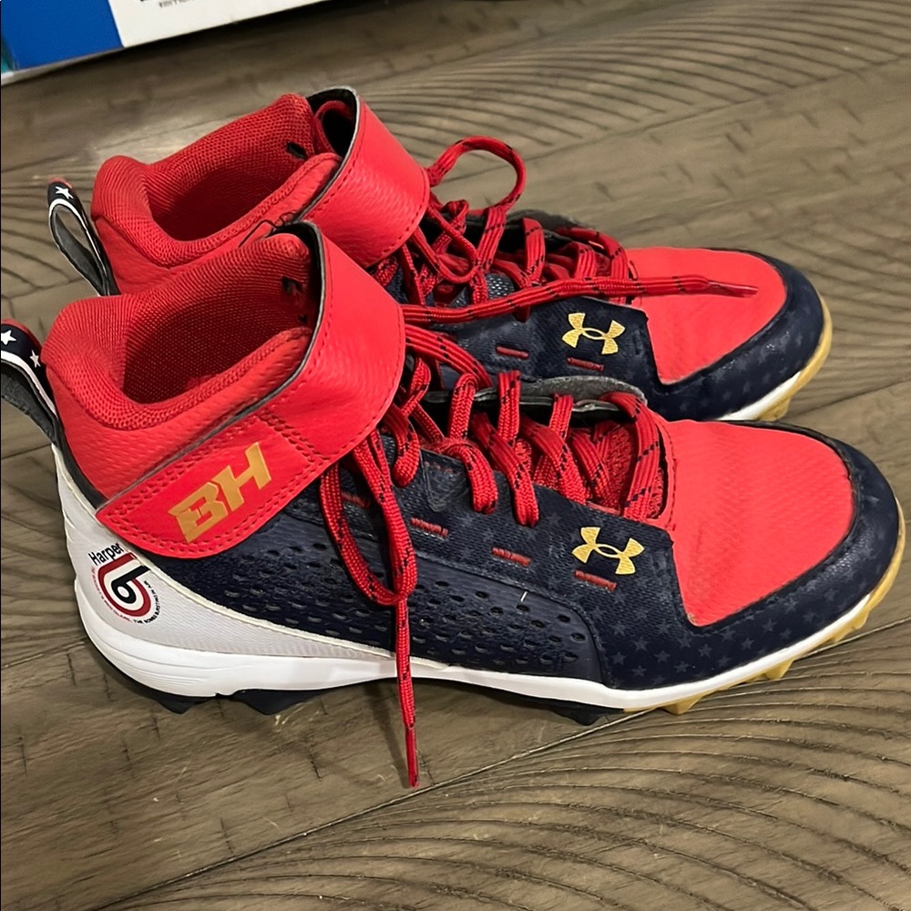 Under Armour Kids Red and Blue High-Top Shoes